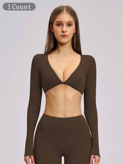 Women's Long Sleeve V Neck Yoga Top, Fashionable Short Activewear Workout Sports Shirt for Outdoor… - image 16