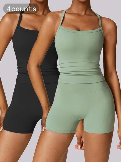 Women's Backless Cami Top & High Waist Shorts Tracksuit Set