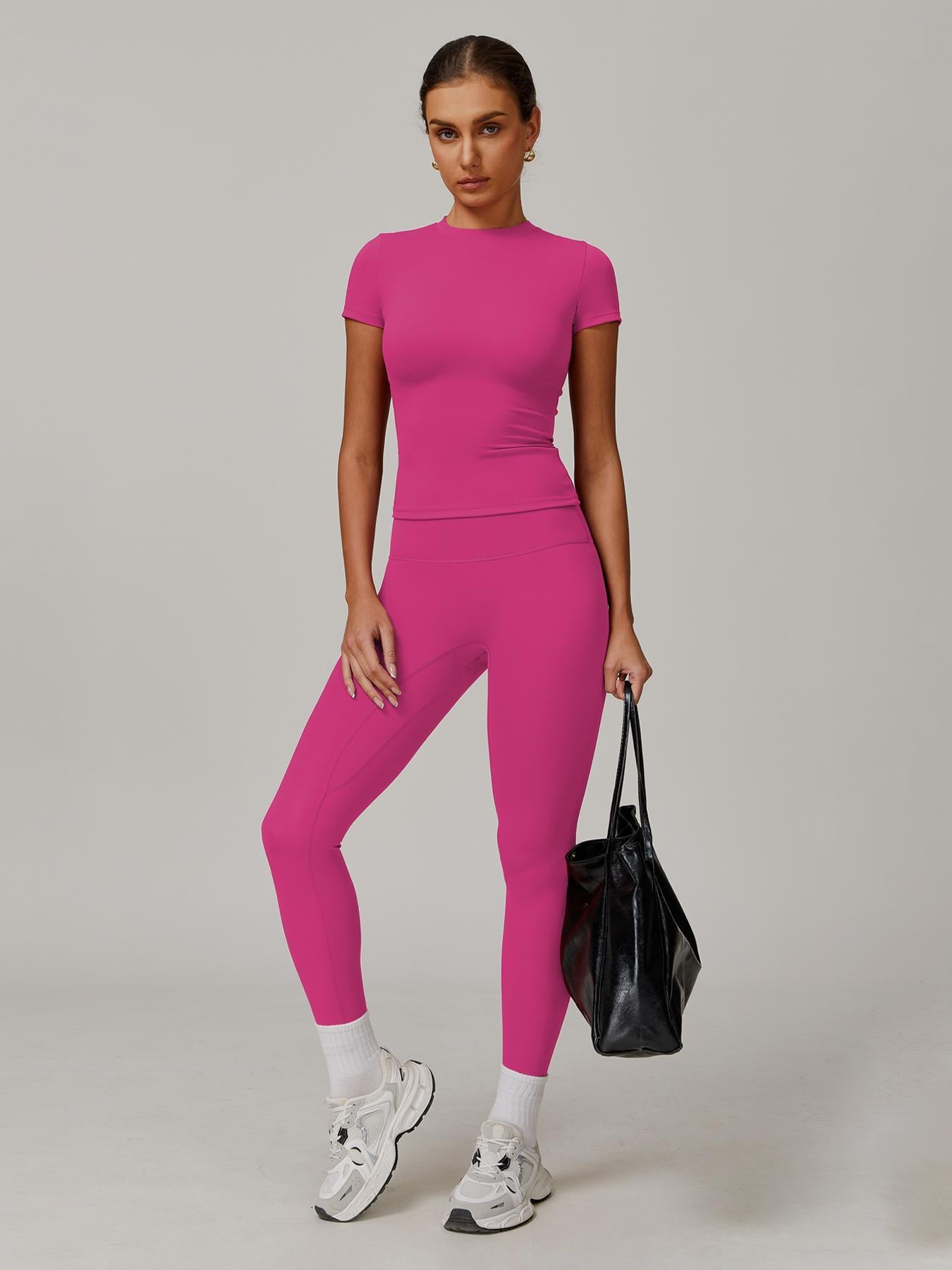 Women's Solid Color Top & High Waist Leggings Sports Set, Casual Comfy Breathable Two-piece Sports… - image 16
