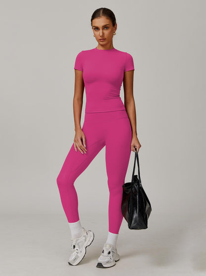 Women's Solid Color Top & High Waist Leggings Sports Set, Casual Comfy Breathable Two-piece Sports… - image 16