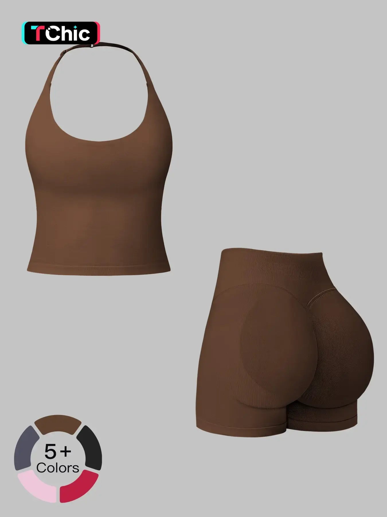 Seamless Athletic Yoga Set Neckline Back Beauty Lift Butt Tight Outdoor Running Fitness Two-Piece Women's