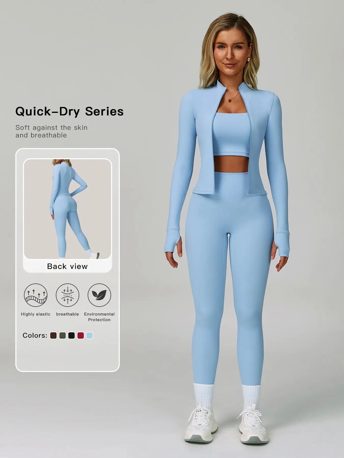 Women's Bare Feel Yoga Set, Fall Winter Zipper Long Sleeve Workout