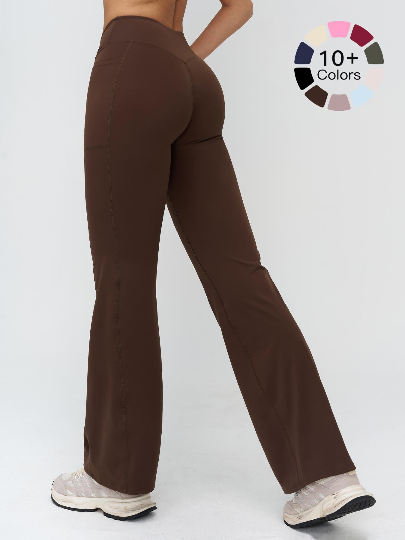 High Waist Naked Feeling Flare Pants Women, Cross Waist Wide Leg Micro Flared Outdoor Casual Sports Pants - image 21