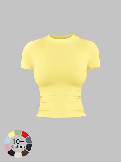Women's Solid Color Sports Tee, Fitness Sport Top - image 17