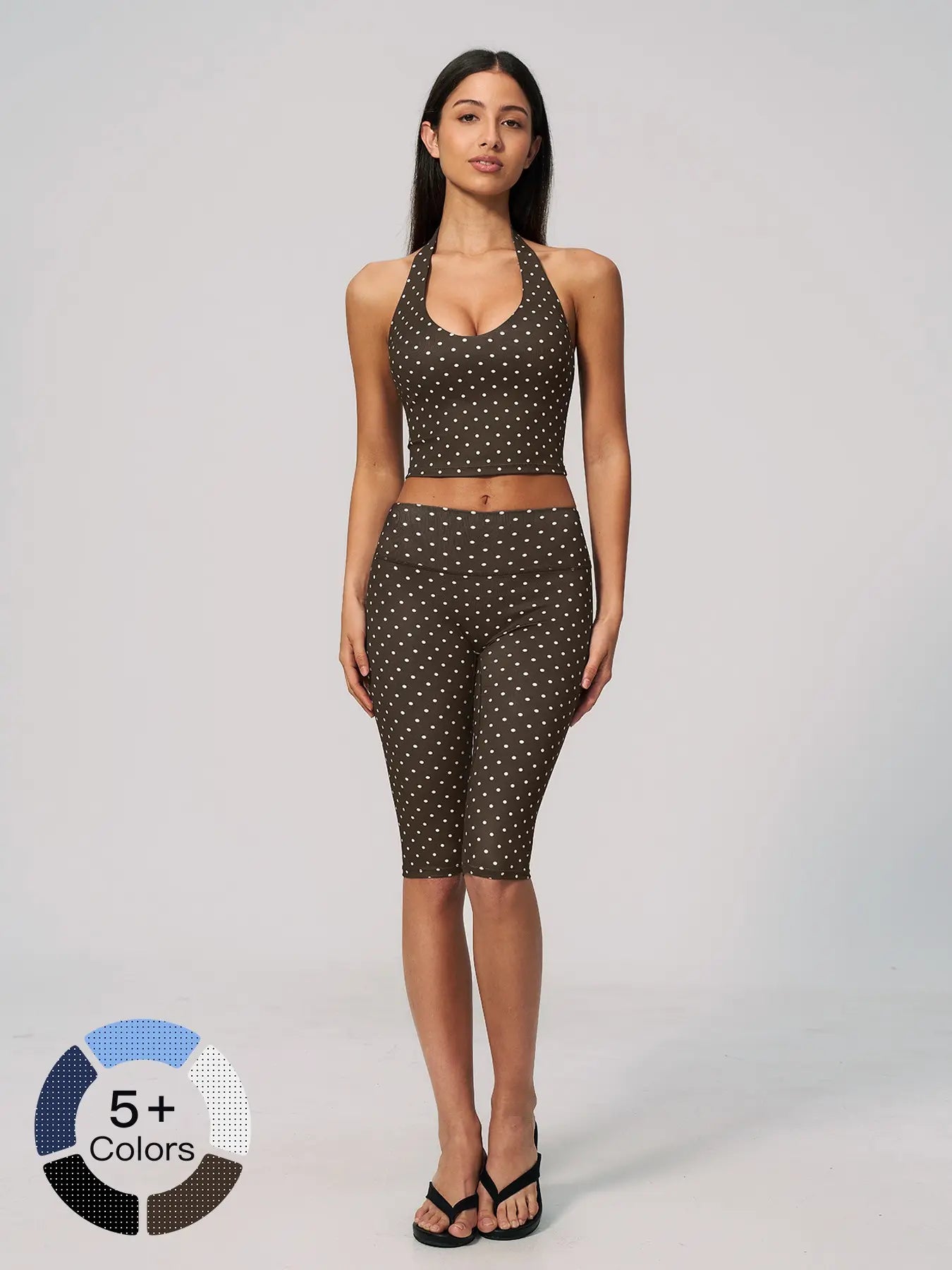 Dot Pattern Yoga Set for Women, Polyester Ammonia Print Deep V High Elastic Fitness Sports Set