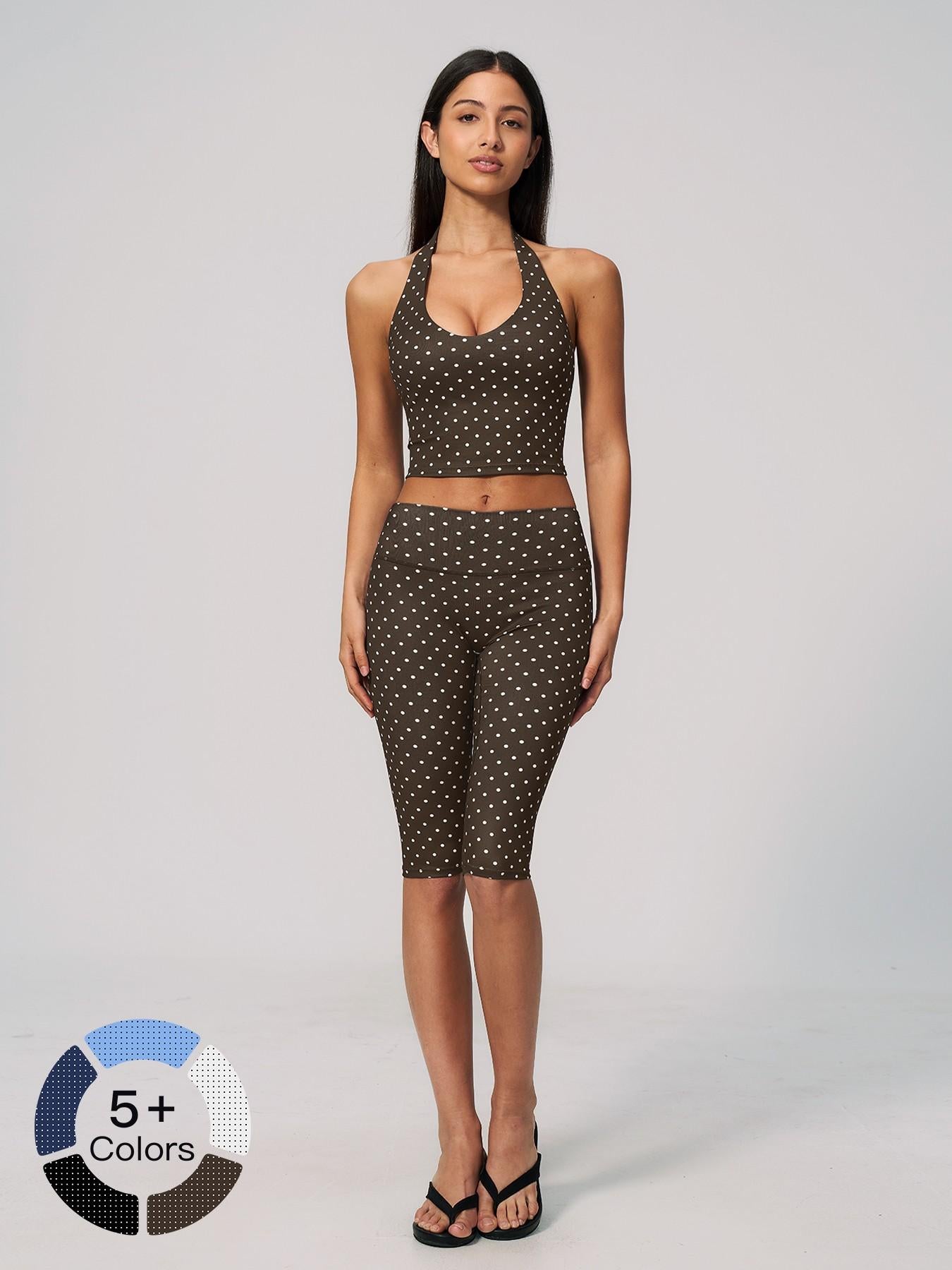 Dot Pattern Yoga Set for Women, Polyester Ammonia Print Deep V High Elastic Fitness Sports Set - image 22