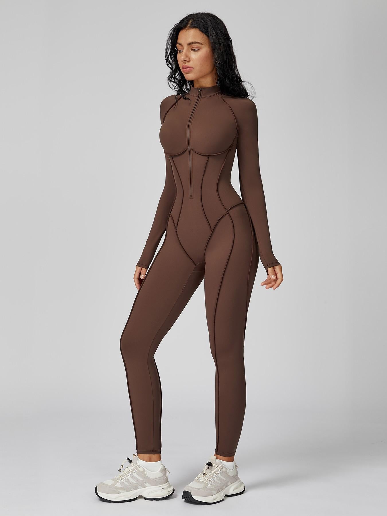 Women's High-Intensity Yoga Workout, Colorblock Stand Collar Romper - image 14