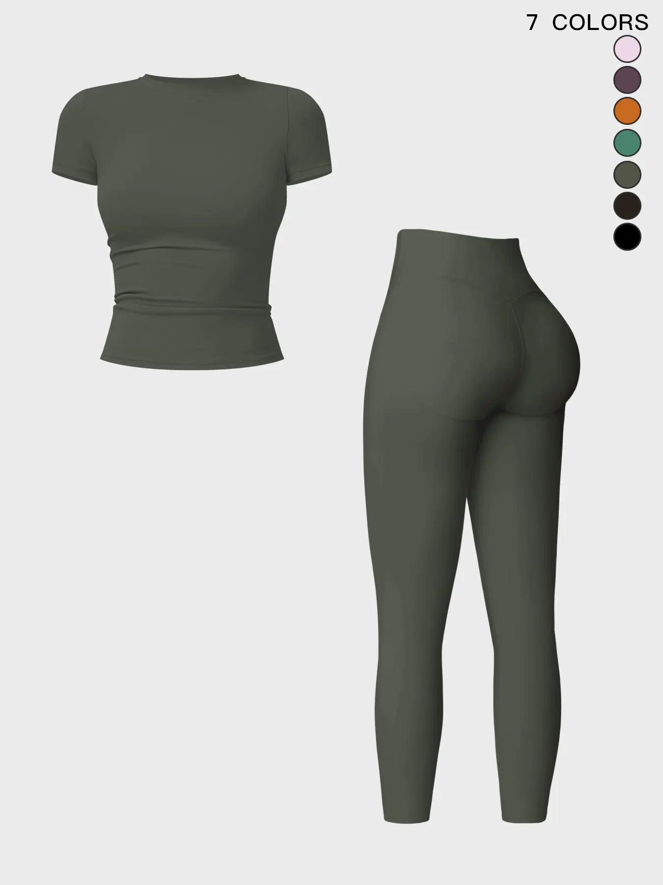 Women's Plain Round Neck Crop Tee & High Waist Leggings Tracksuit Set, Activewear Set