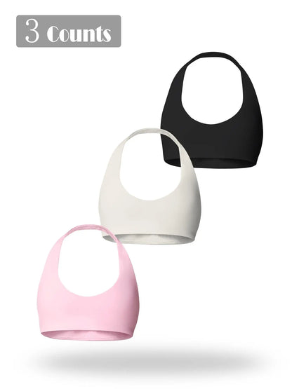 Women's Solid Wireless Halter Sports Bra, Breathable Comfortable High Stretch Sports Bra