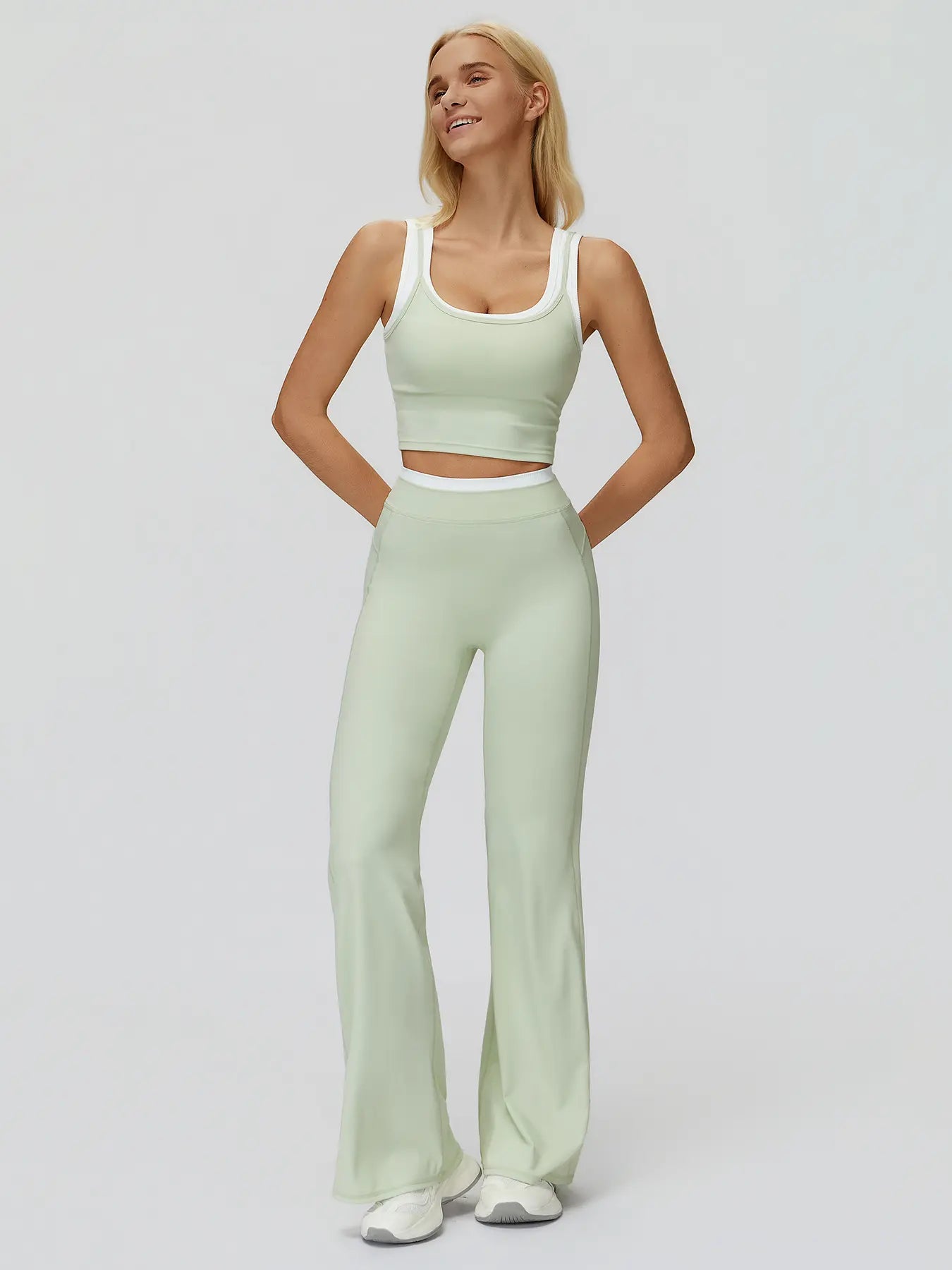 Women's Two-Piece Colorblock Yoga Set, High-Waisted Ribbed Casual Fitness Sportswear - image 7