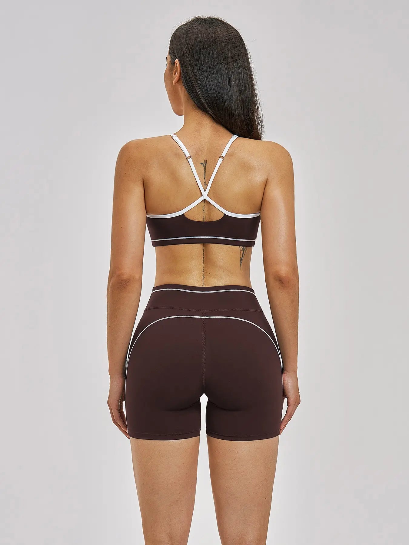 European and American Cross-Border Naked Yoga Set, Colorblock Backless Quick-Dry Fitness Set - image 2