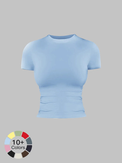 Women's Solid Color Sports Tee, Fitness Sport Top - image 3