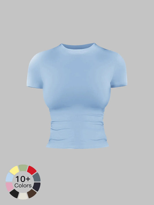 Women's Solid Color Sports Tee, Fitness Sport Top - image 3