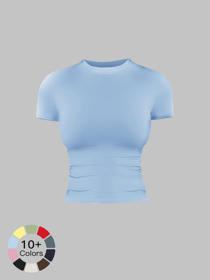 Women's Solid Color Sports Tee, Fitness Sport Top - image 18