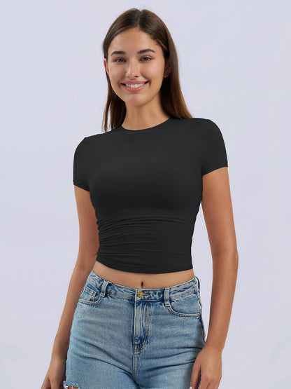 Women's Solid Color Sports Tee, Athletic Fitness Top - image 12