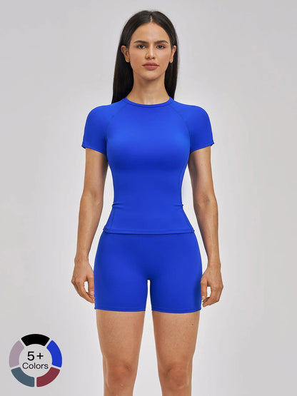 Spring Cross-Border Fleece Short Sleeve Sports Set, Women's Yoga Fitness - image 3