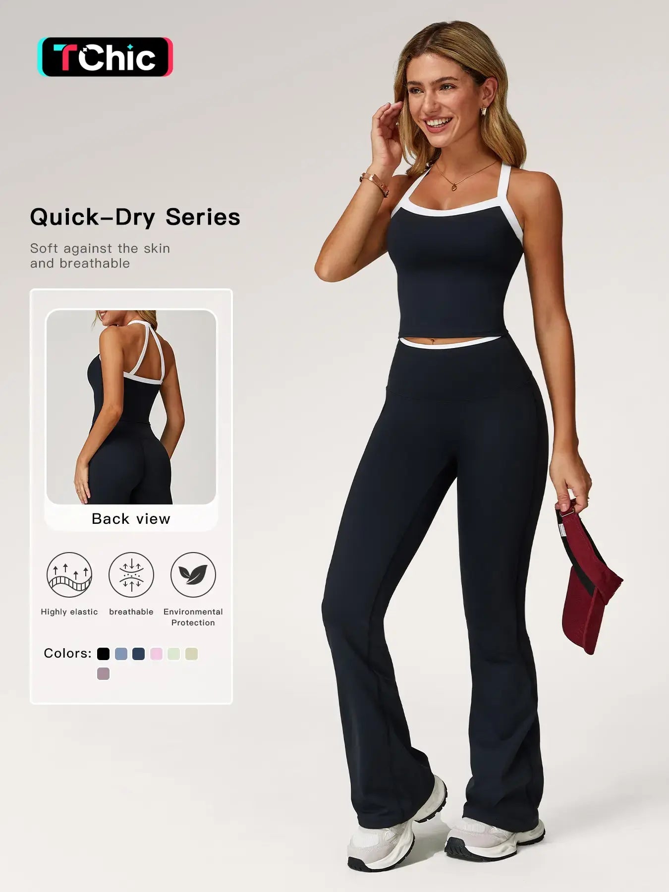 Women's Colorblock Sports Set, Sports Bra & Flare Leg Pants