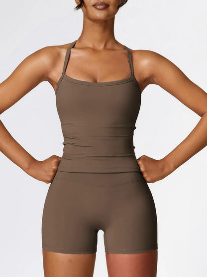 Women's Backless Cami Top & High Waist Shorts Tracksuit Set - image 9