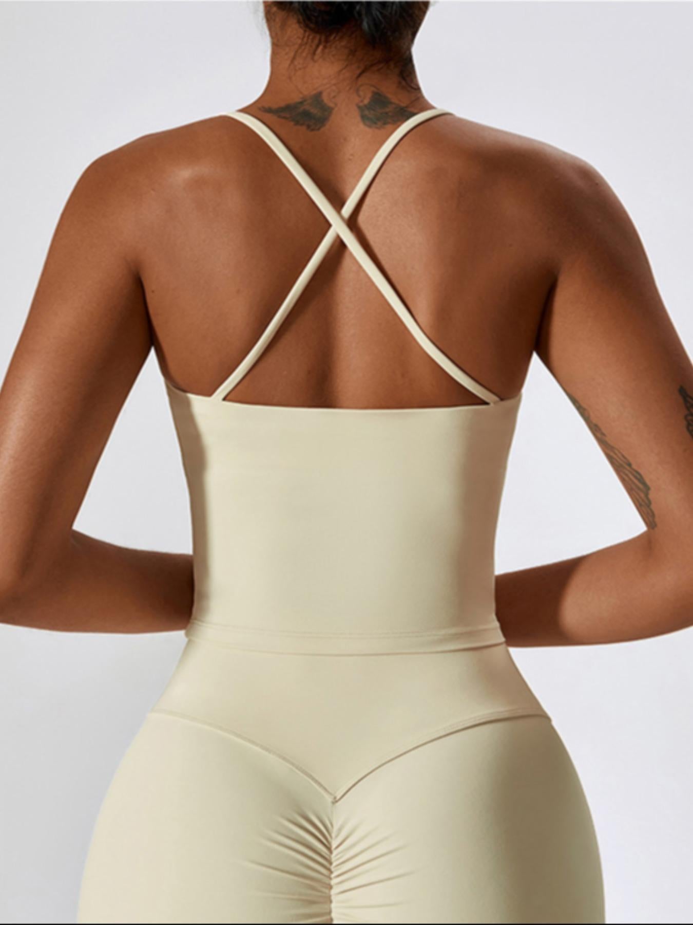 Women's Solid Criss Cross Backless Sports Vest, Casual Comfy Breathable Quick Drying Cami Top for… - image 17