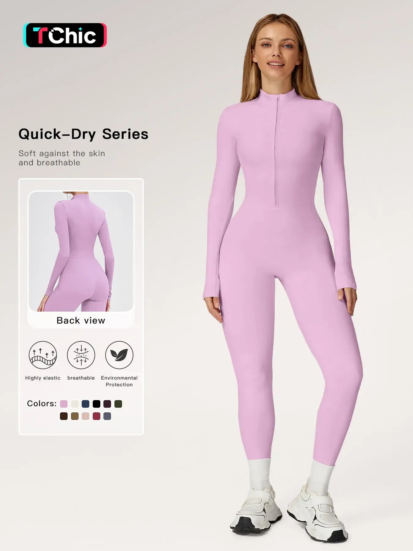 Women's Solid Zip-up Skiing Jumpsuit - Sporty Activewear