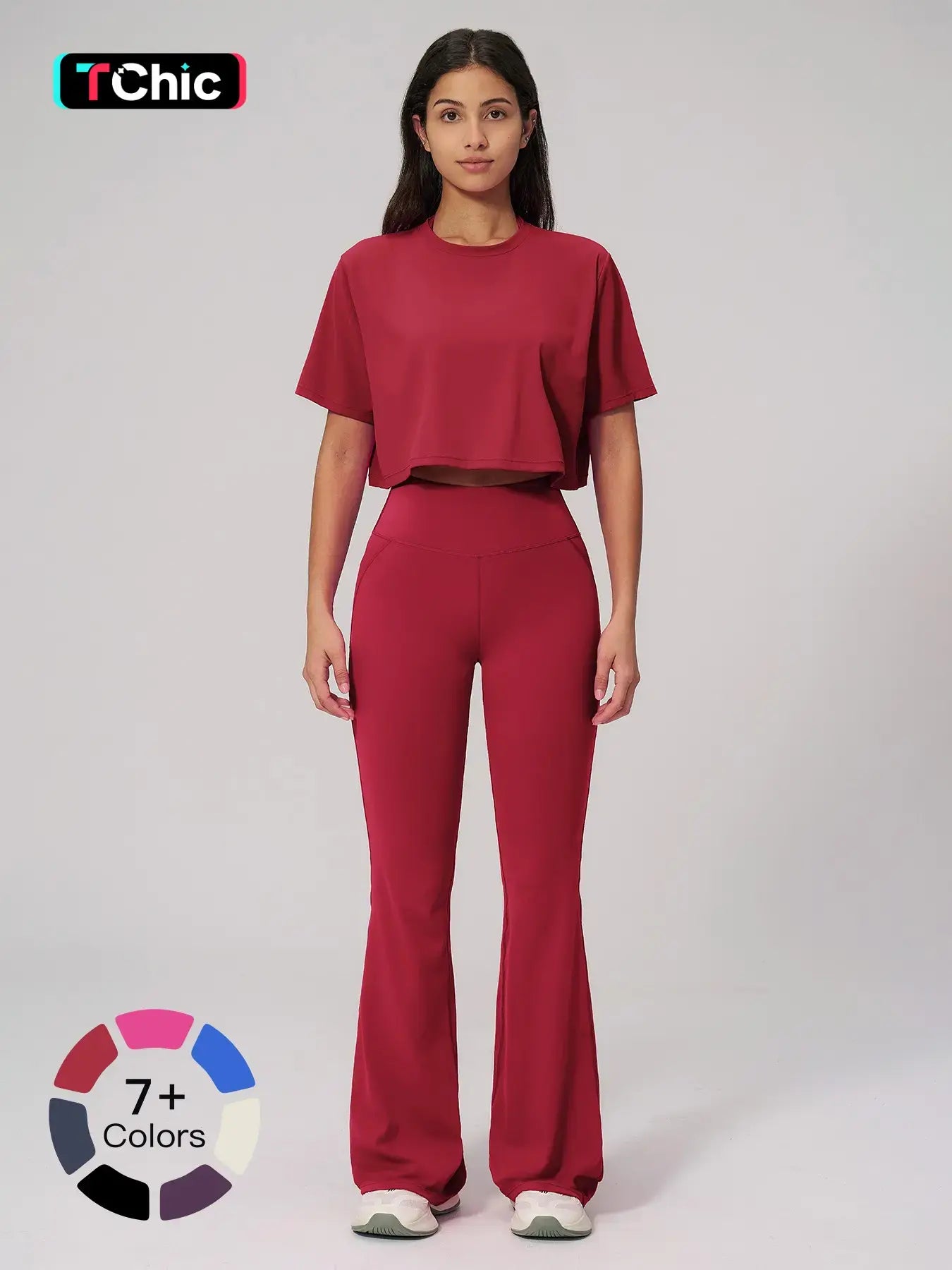 Women's Quick-Dry Yoga Set, Short Sleeve Tight-Fit Top & Long Pants