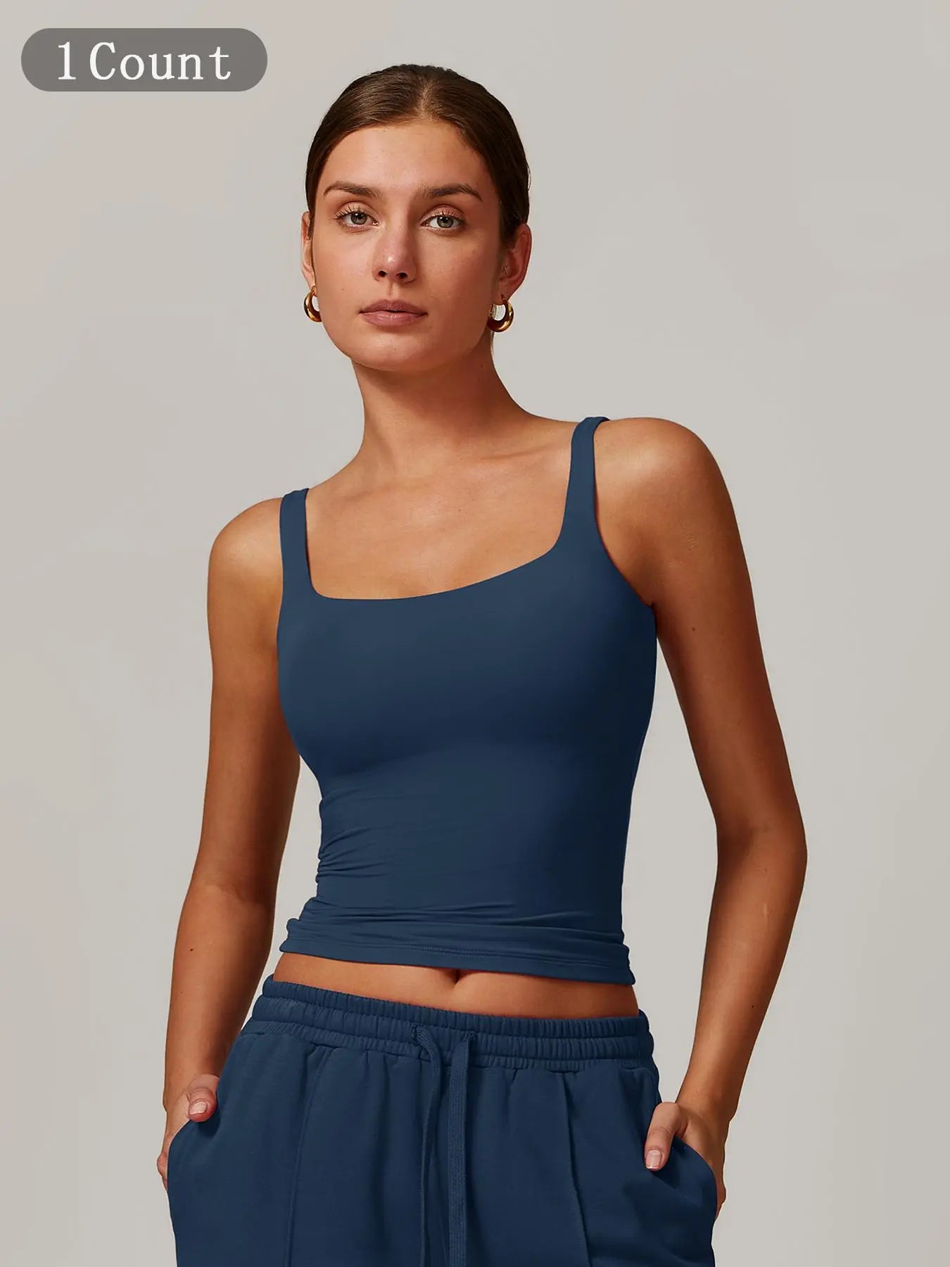 Women's Solid Color Sports Singlet with Built-In Bra Cups, High Stretch Comfortable Breathable Quick…