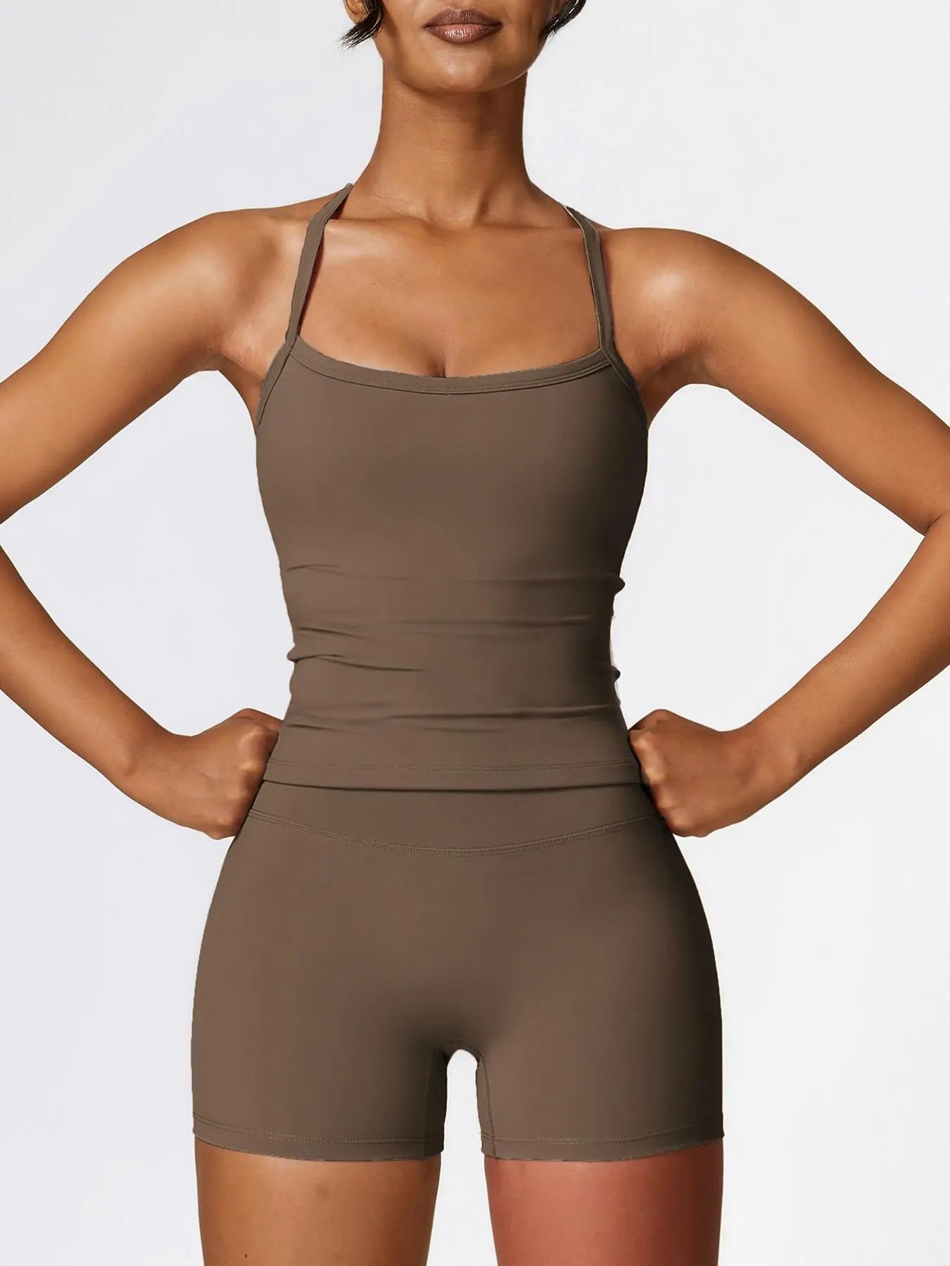 Women's Backless Cami Top & High Waist Shorts Tracksuit Set