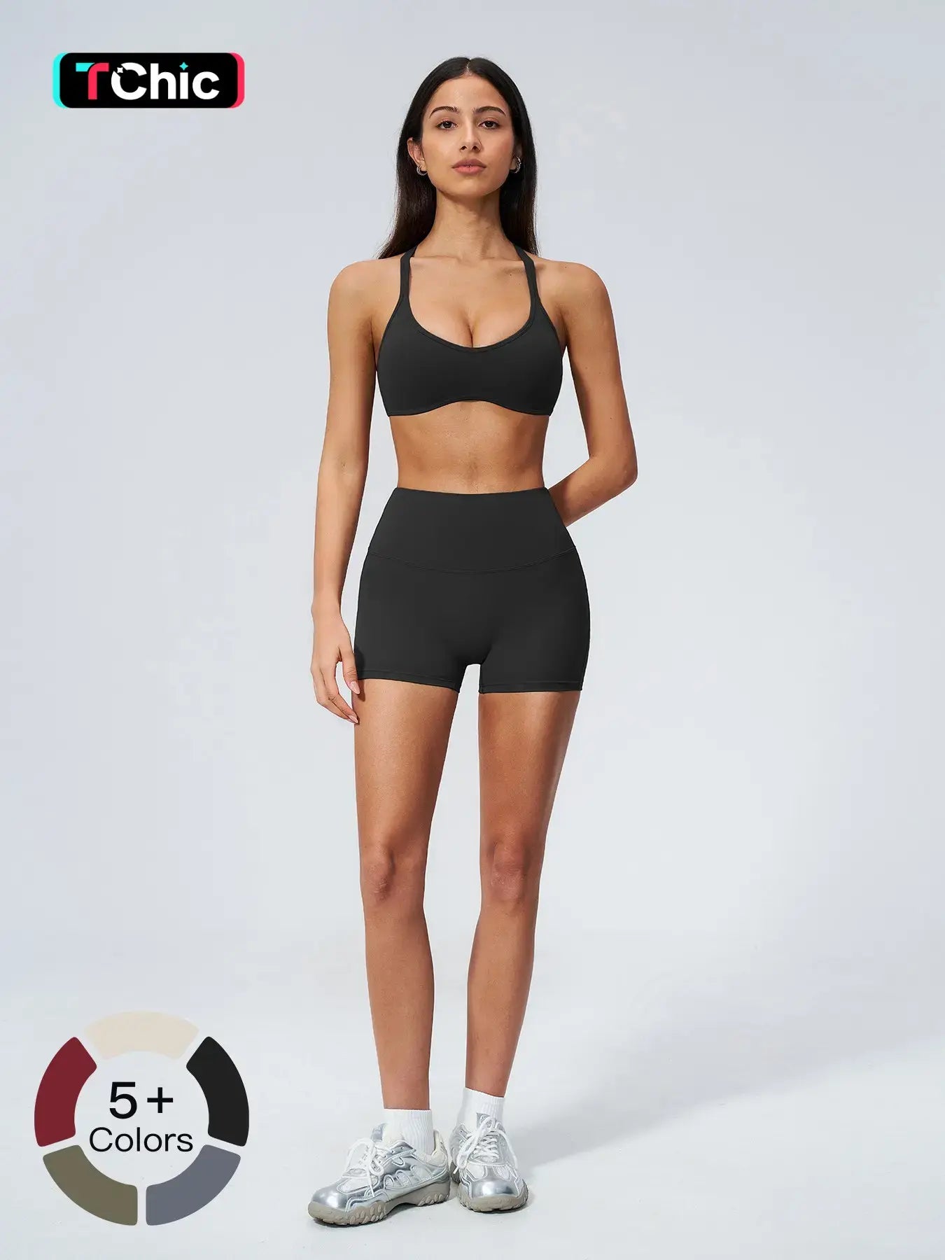 Women's High Waist Workout Set, Gym Shorts Top