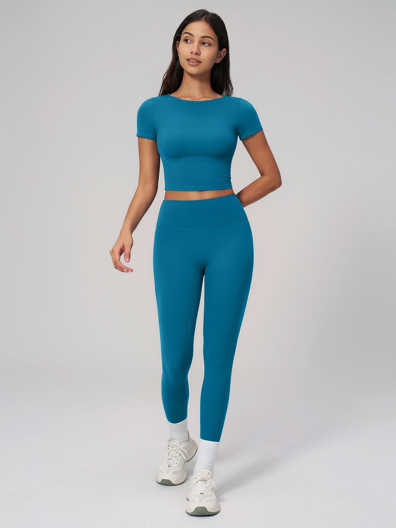 Creamy Soft Quick-Dry T-Shirt Set, High-Waisted Fitness - image 14