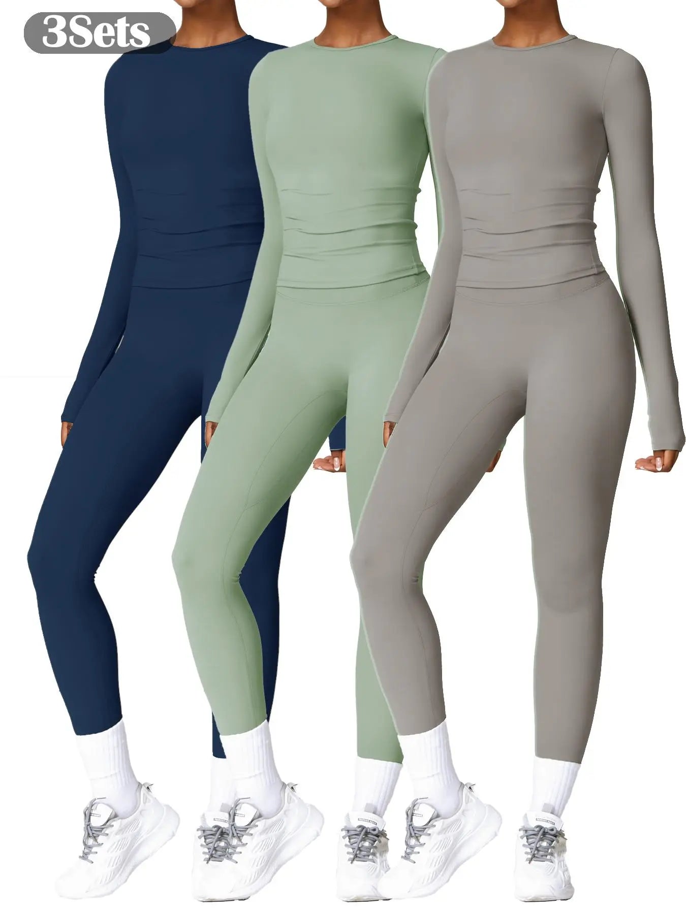 Women’s Quick Dry Long Sleeve & High Waist Leggings Sets for Fitness