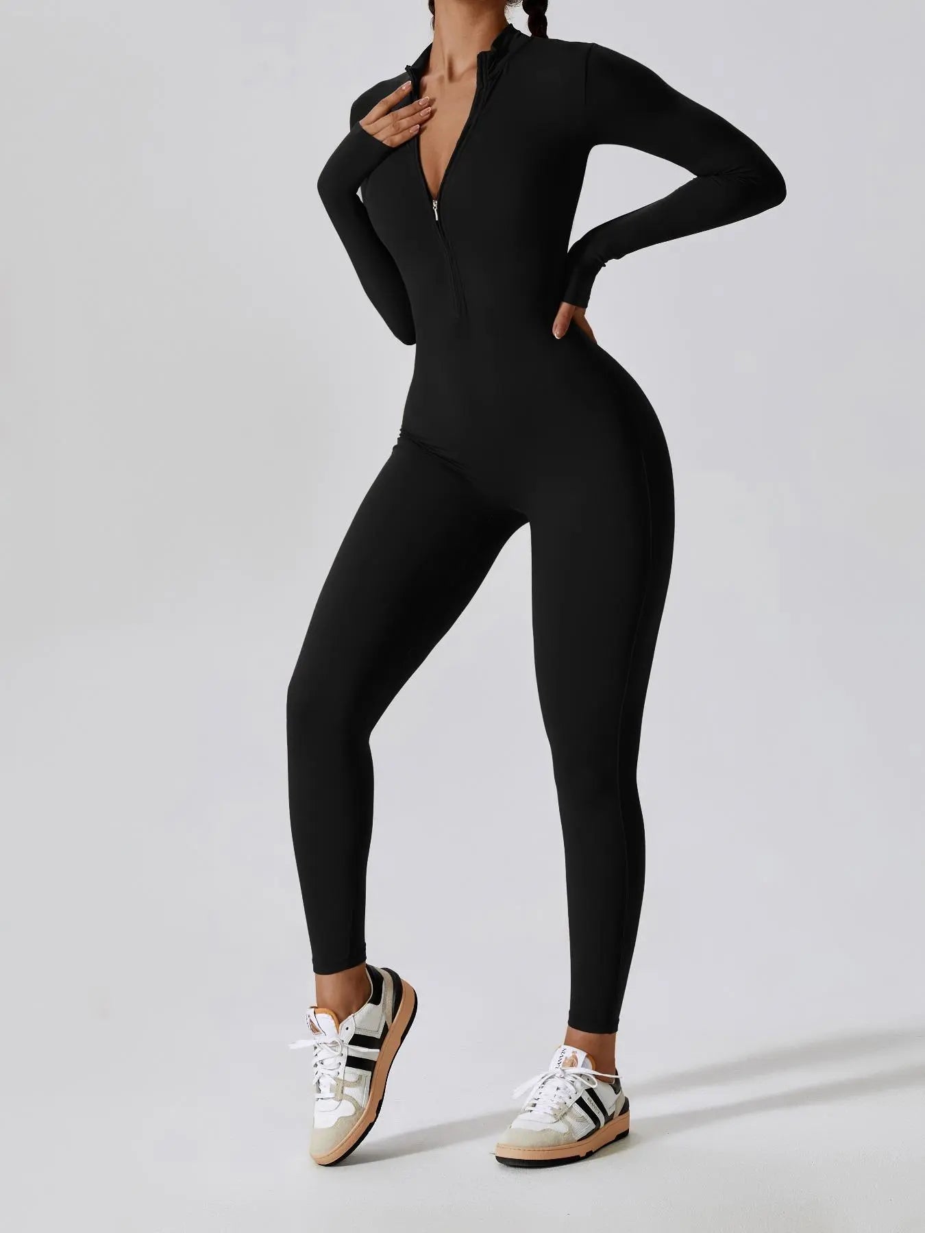 Women's Solid Zip Up Long Sleeve Sports Jumpsuit - image 7