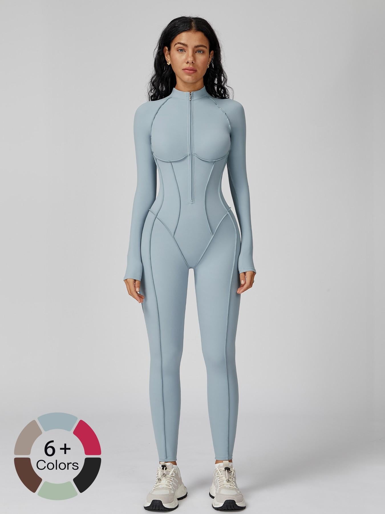 Women's High-Intensity Yoga Workout, Colorblock Stand Collar Romper - image 17