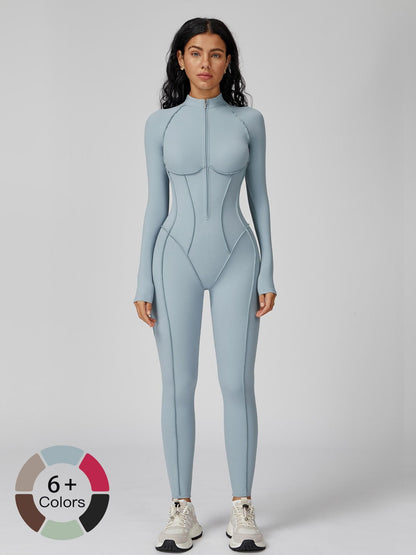 Women's High-Intensity Yoga Workout, Colorblock Stand Collar Romper - image 17