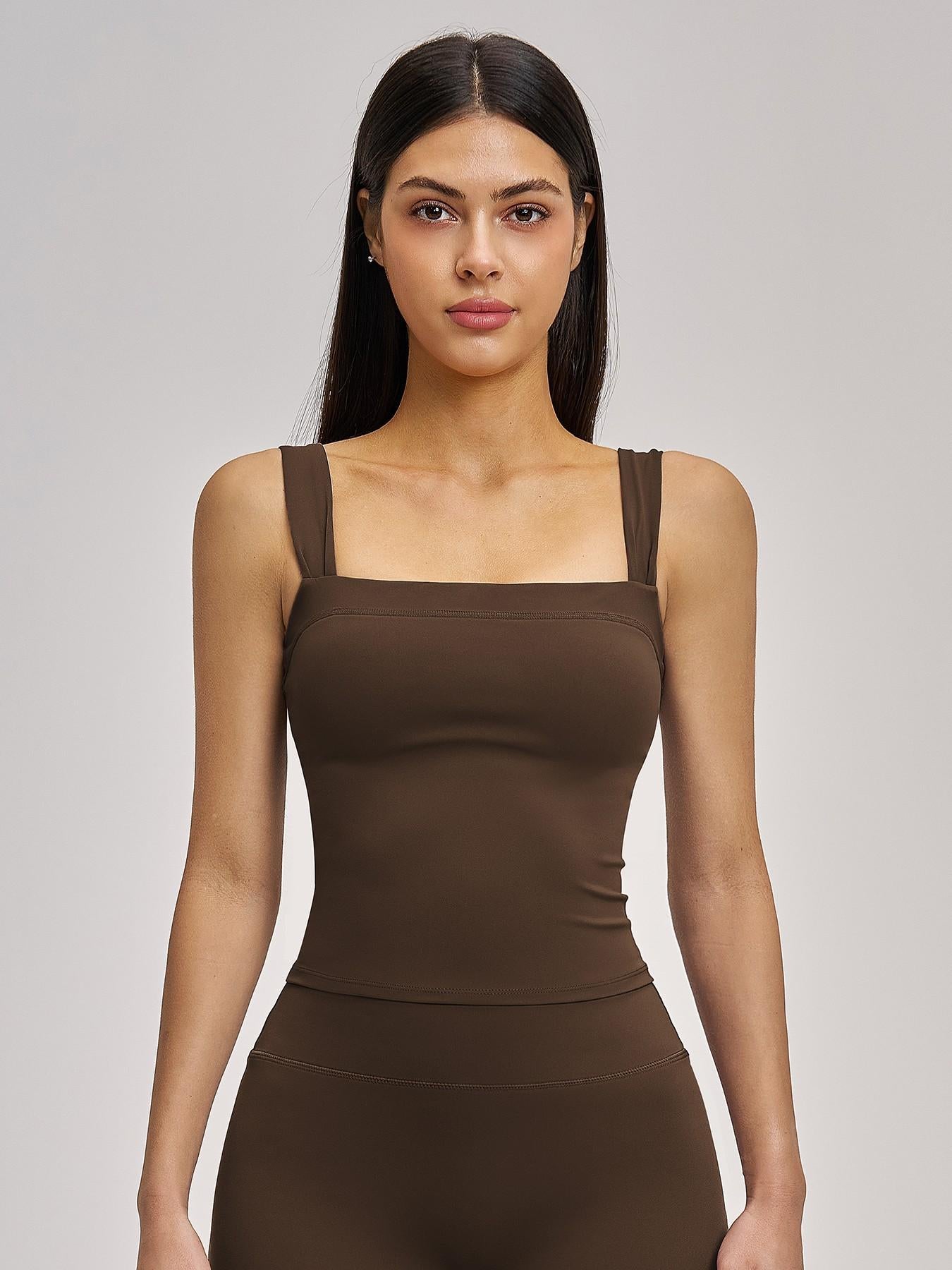 High Elasticity Square Neck Yoga Tank Top with Chest Padding, Outdoor Fitness Sports Bra for Women - image 10