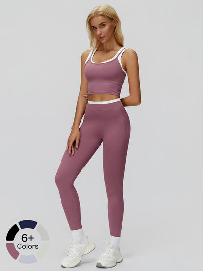 Women's Two-Piece Colorblock Yoga Set, High-Waisted Ribbed Casual Fitness Sportswear - image 20