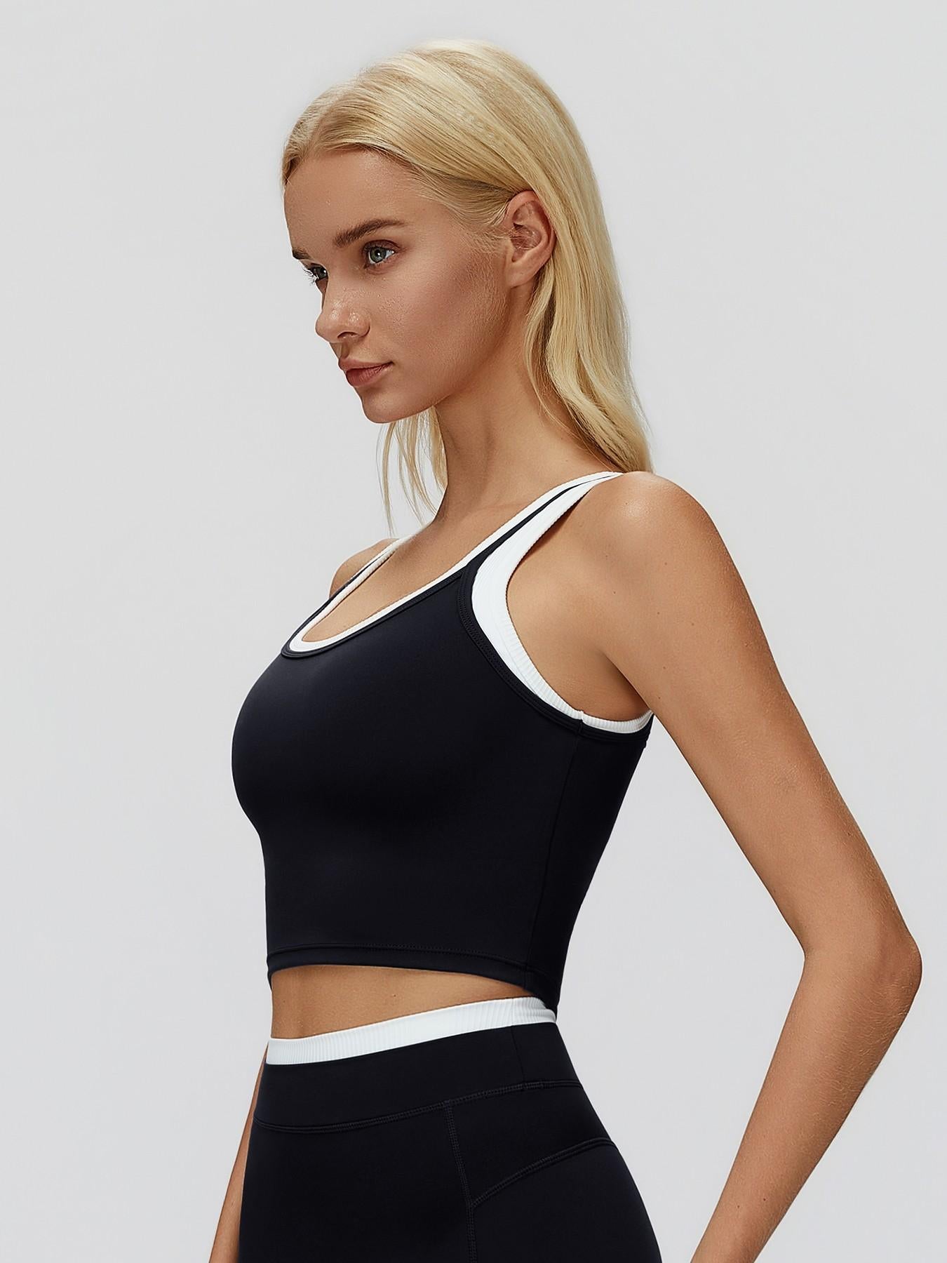 Cross-Border Two-Piece Separated Vest Colorblock Nude Feel Fashion Casual Top Running Sporty Bra,… - image 14