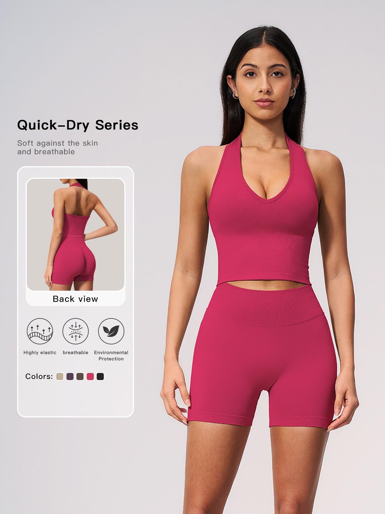 Women's Seamless Yoga Set, Knitted Halter V-Neck - image 11