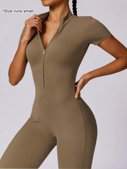 Women's Quick Dry Zipper Jumpsuit for Yoga and Gym Workout