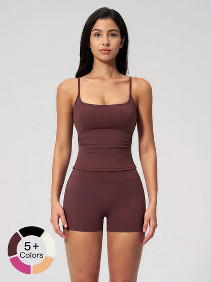 Women's Yoga Tank Top Set, Fitted Shorts for Outdoor Activities