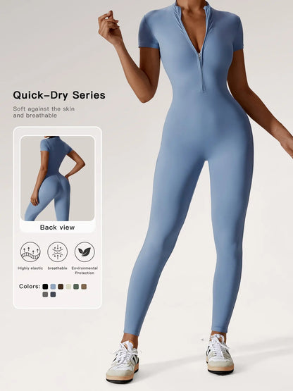 Women's Quick Dry Zipper Jumpsuit for Yoga and Gym Workout