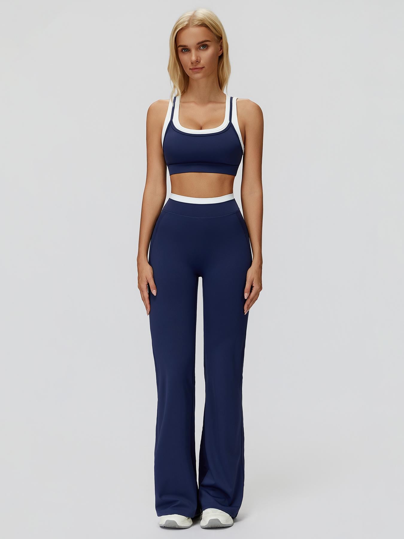 Women's Two-Piece Colorblock Yoga Set, High-Waisted Ribbed Casual Fitness Sportswear - image 14