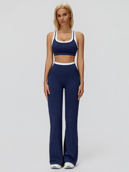 Women's Two-Piece Colorblock Yoga Set, High-Waisted Ribbed Casual Fitness Sportswear - image 14