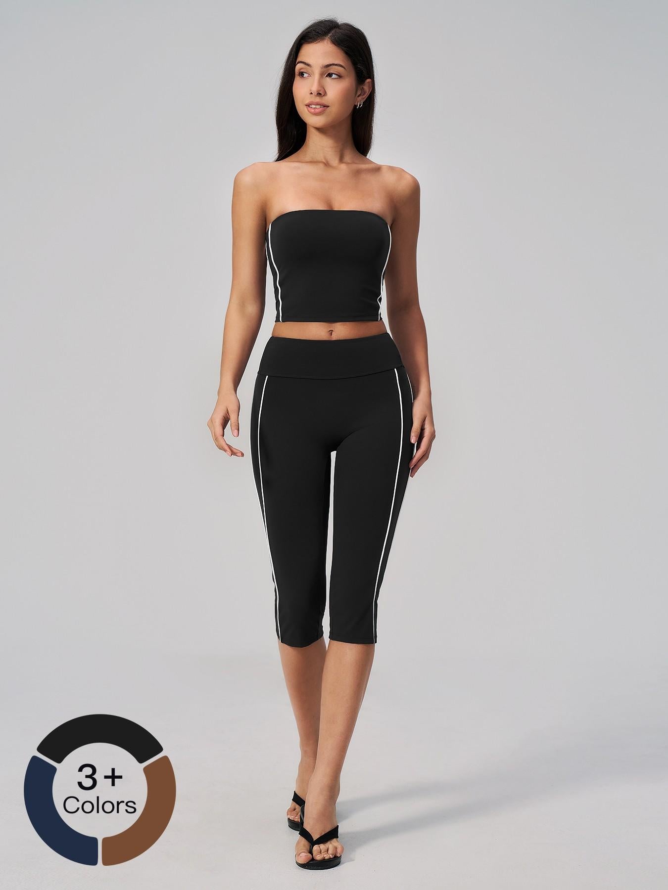 Cross-Border Crop Top Yoga Set for Women, Fuzzy Colorblock with Padded Bra - image 20
