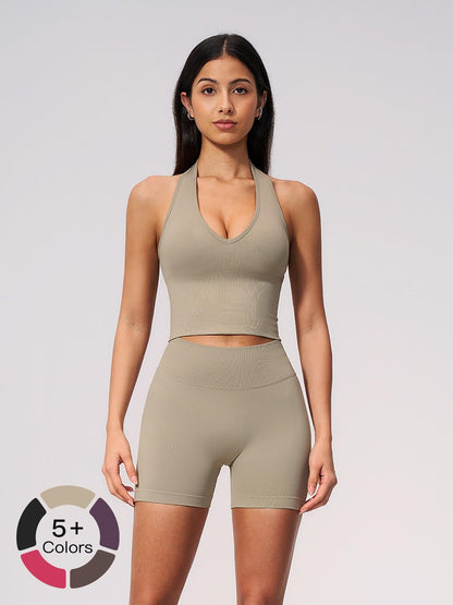 Women's Seamless Yoga Set, Knitted Halter V-Neck - image 22