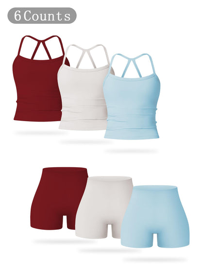 Women's Solid Backless Sports Cami Top & High Waist Shorts Sportswear Set, Comfy Breathable Tummy… - image 16