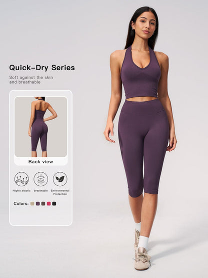 Yoga Set Seamless Ribbed Tight Shockproof High Elasticity Butt Lifter Tummy Control Running Training… - image 11