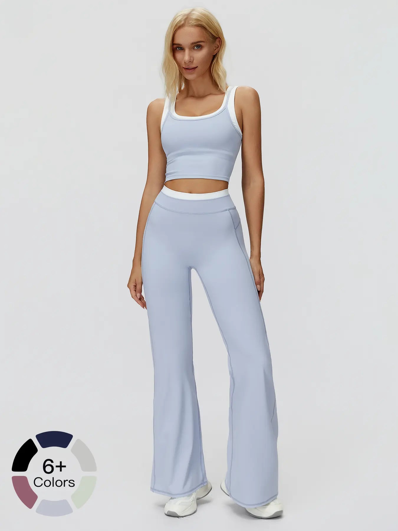 Women's Two-Piece Colorblock Yoga Set, High-Waisted Ribbed Casual Fitness Sportswear - image 4