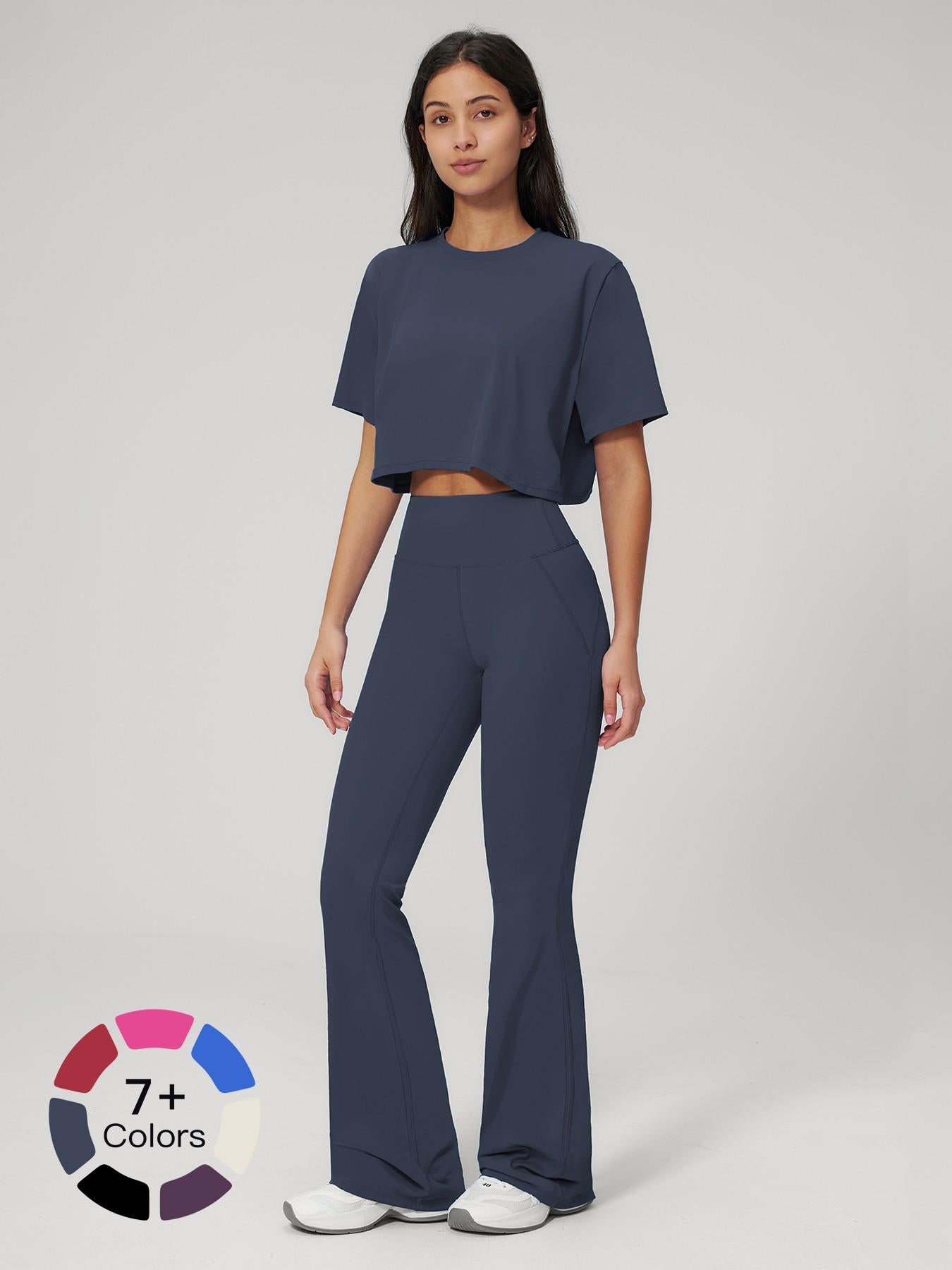 Women's Quick-Dry Yoga Set, Short Sleeve Tight-Fit Top & Long Pants - image 21