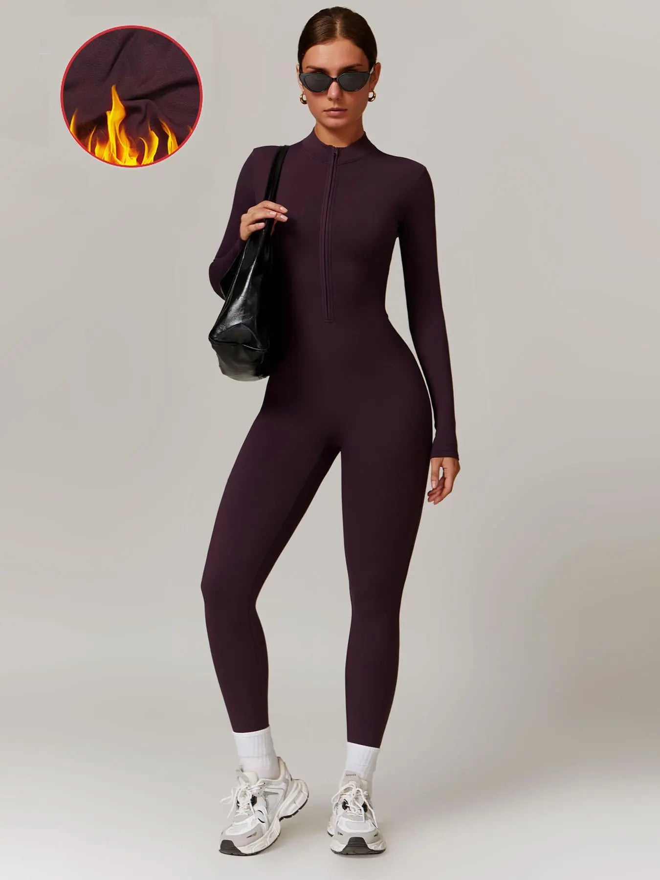 Women's Solid Zip-up Skiing Jumpsuit - Sporty Activewear - image 5