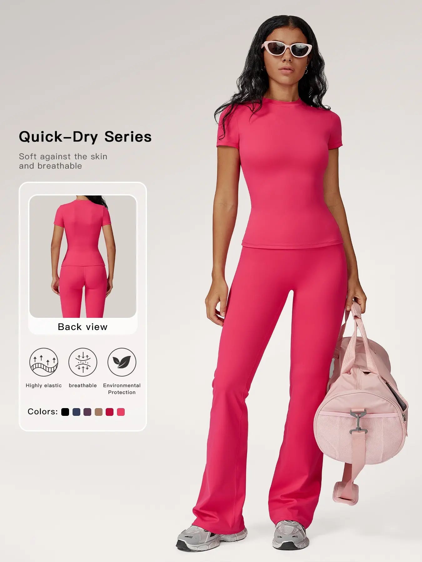 Women's Sporty Two-Piece Set, Quick-Dry Slim Fit T-Shirt & High Waist Yoga Pants - image 4